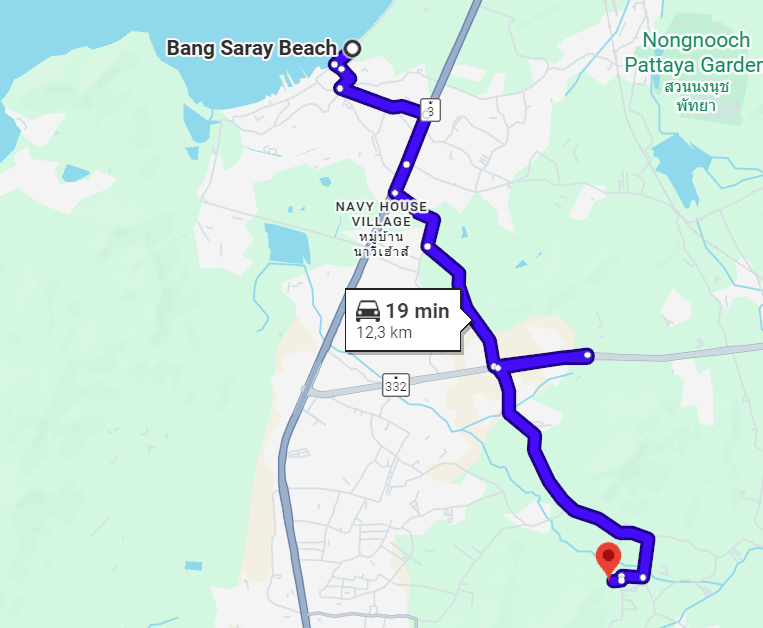 Etäisyys Bang Sarayn rannalle