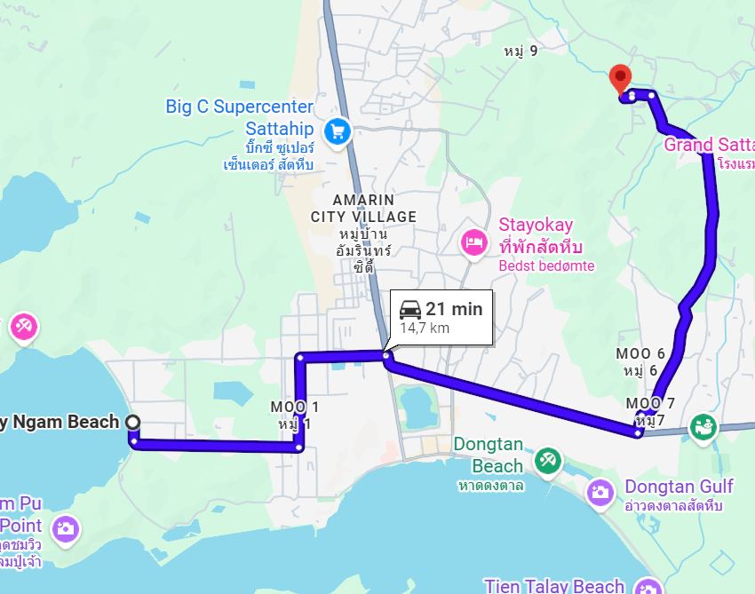 Etäisyys Toey Ngamin rannalle