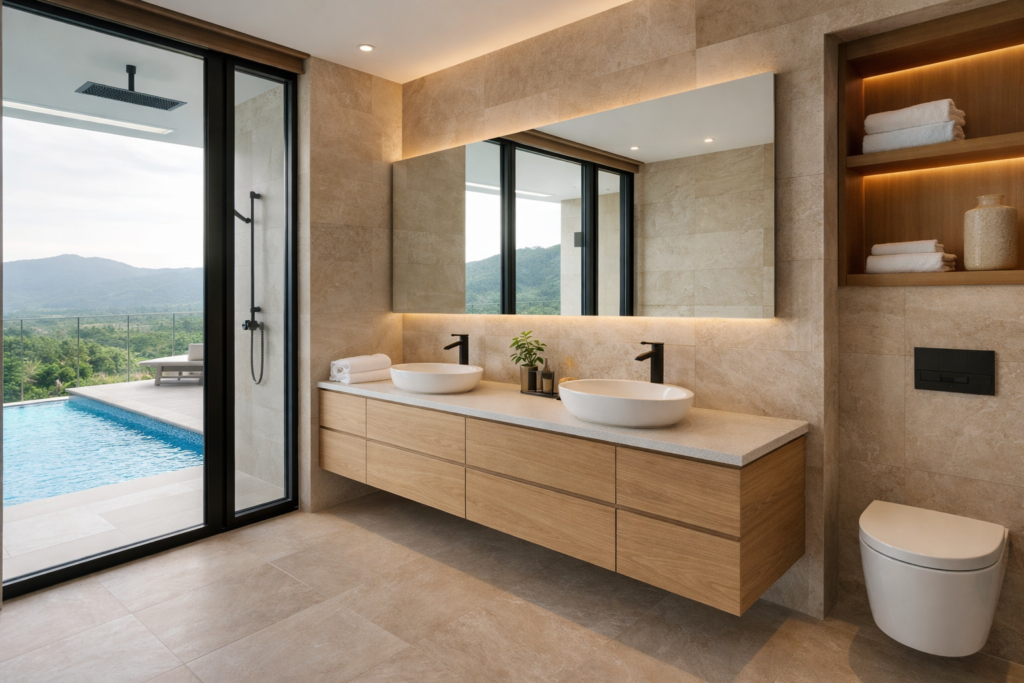 Luksuskylpyhuone skandinaaviseen tyyliin - uima-allasvilla myytävänä Sattahipissa